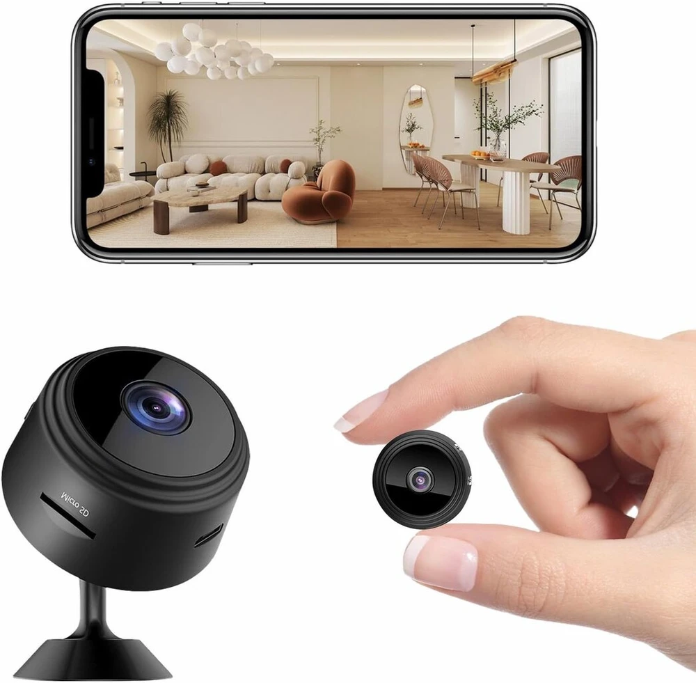 Mini kamera 1080p maža stebėjimo kamera Wifi vidaus stebėjimo kamera su tiesiogine transliacija mobiliojo telefono programėle ir judesio jutikliu, kompaktiška Wifi valdoma ilga baterijos veikimo trukmė namų vaizdo įrašams