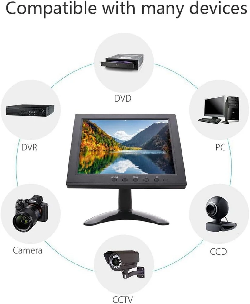 Mini monitorius 8 colių Lcd 1024x768 su Av/vga/hdmi/bnc/usb