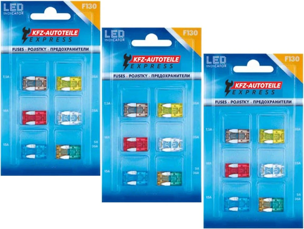 Mini saugiklių rinkinys su Led indikatoriumi automobiliams