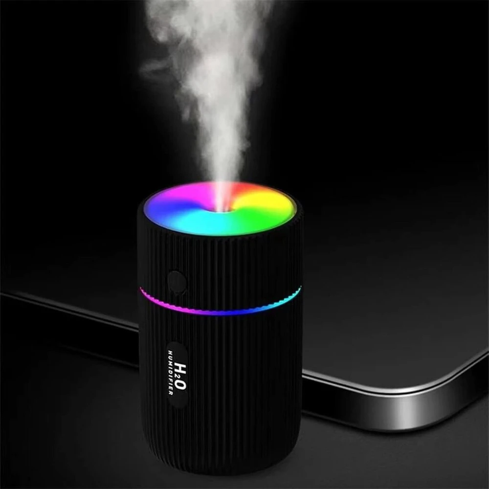 Mini ultragarsinis drėkintuvas, usb eterinių aliejų difuzorius, automobilio valiklis, aromaterapinis anijonų rūko generatorius su led naktine lempute namams, biurui, kūdikių kambariui, automobiliui (juodas)
