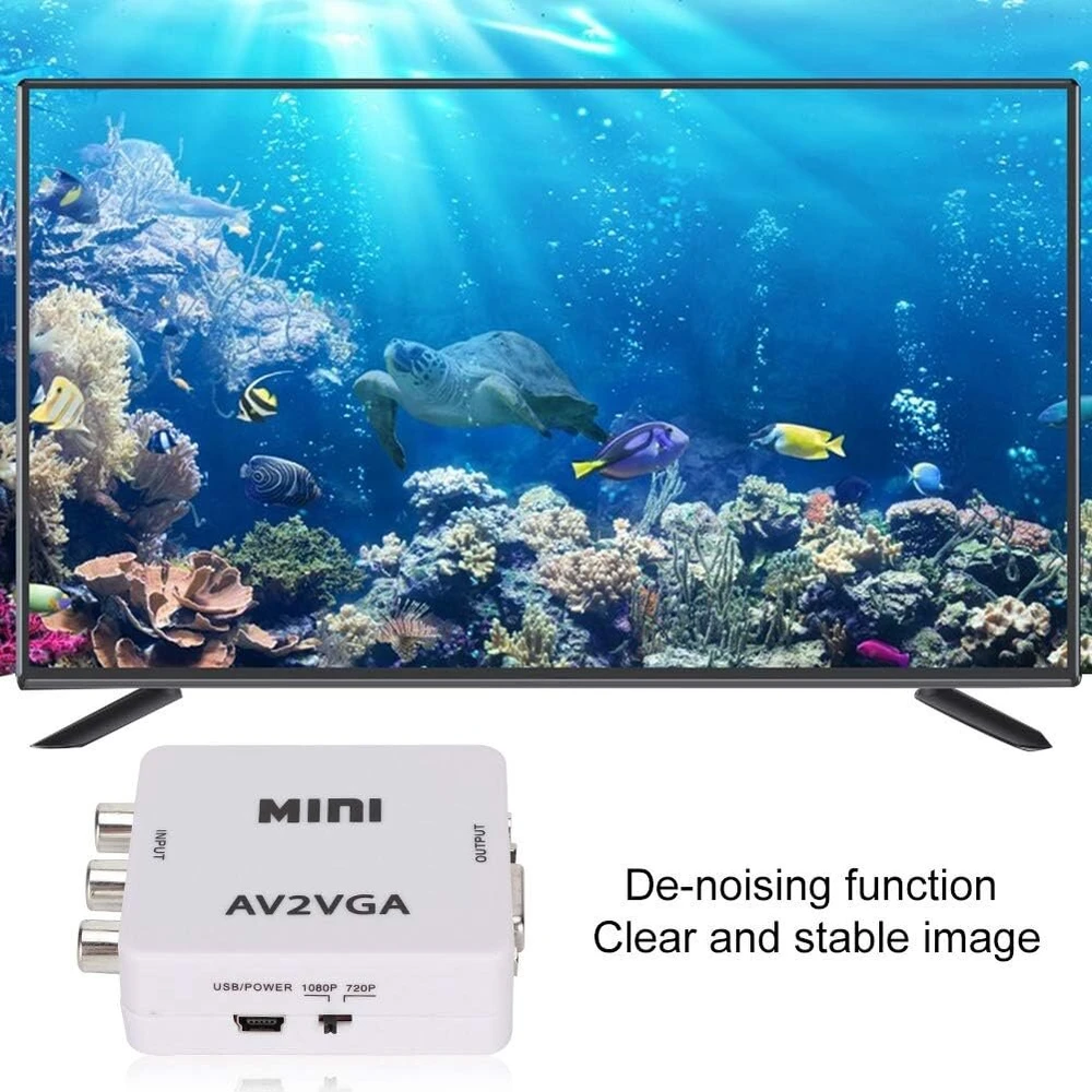 Televizorius Mini Vga į vaizdo konverteris, Av į Vga garso kompozitinį Vga adapterio konverterį 480p signalo Tv priedėlių dėžutės atkūrimo adapteris kompiuterio projektoriui vaizdo konferencijų teatro monitoriams Hdtv