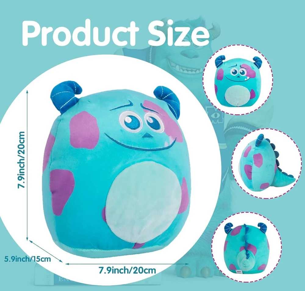 Miniso sulley minkštas žaislas, 20 cm monstrų, inc. sulley pliušinis žaislas, apvalūs sullivan žaislai vaikams, lengvas ir minkštas pliušas apkabinimui ir žaidimams