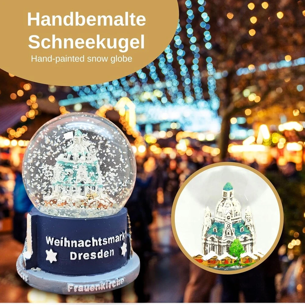 Minium Collection suvenyrinis sniego gaublys Kalėdų turgus Drezdeno Striezelmarkt 65 mm skersmens - 30020 purtomas kamuolys žvakės arka Kalėdų piramidė