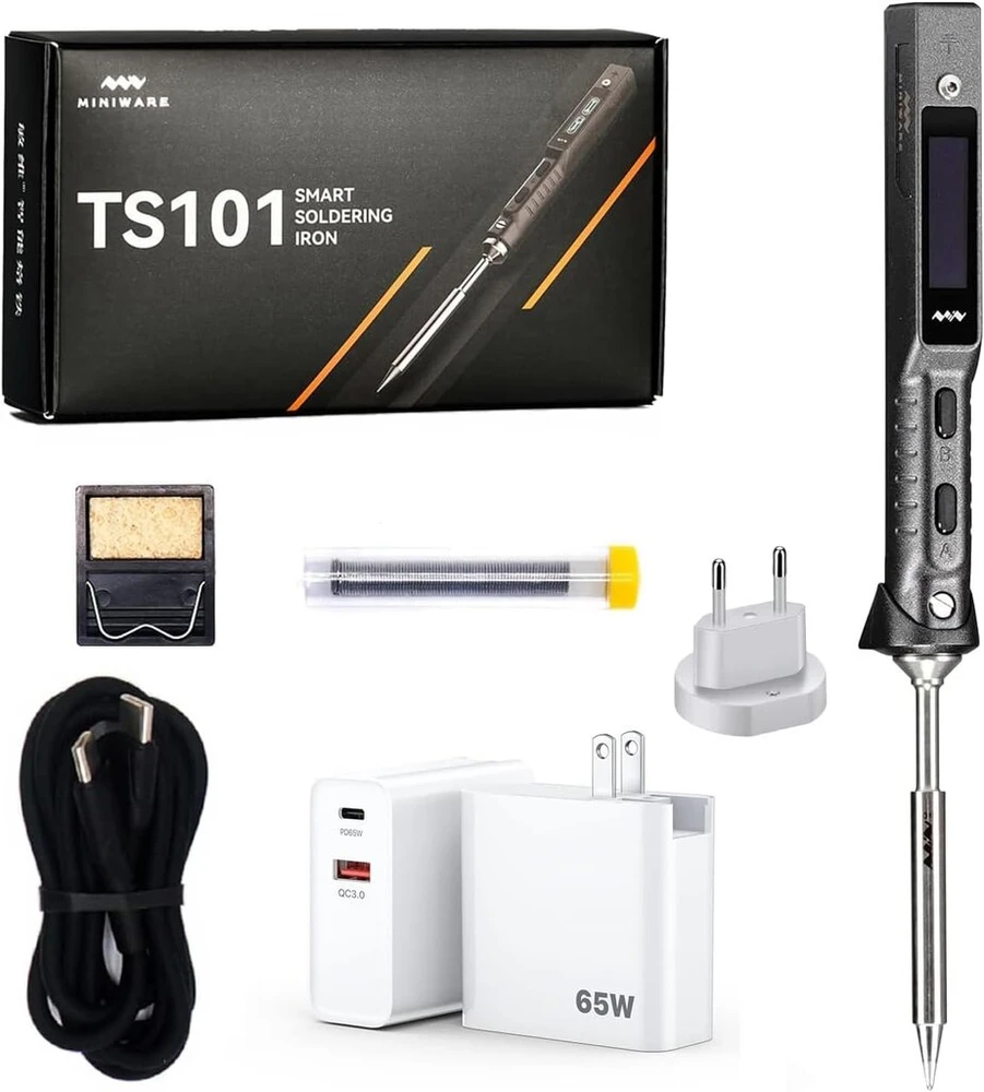 Miniware Ts101 lituoklis suvirinimo aparatas i antgaliai usb-c pd eu kištukas maitinimo šaltinio rinkinys nešiojamas skaitmeninis 65w greito kaitinimo temperatūra reguliuojama 50-400°c