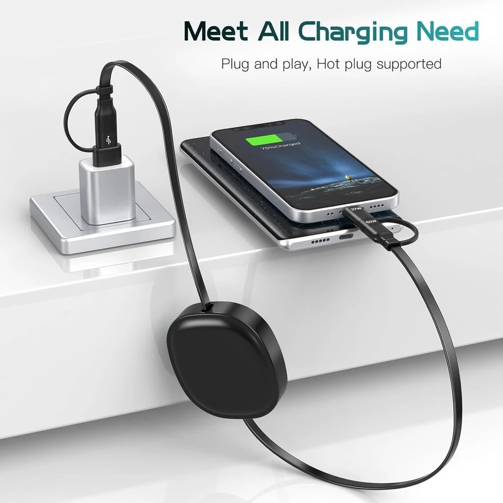 Minlu 60w Usb įtraukiamas įkrovimo laidas 5-in-1 su duomenų perdavimu