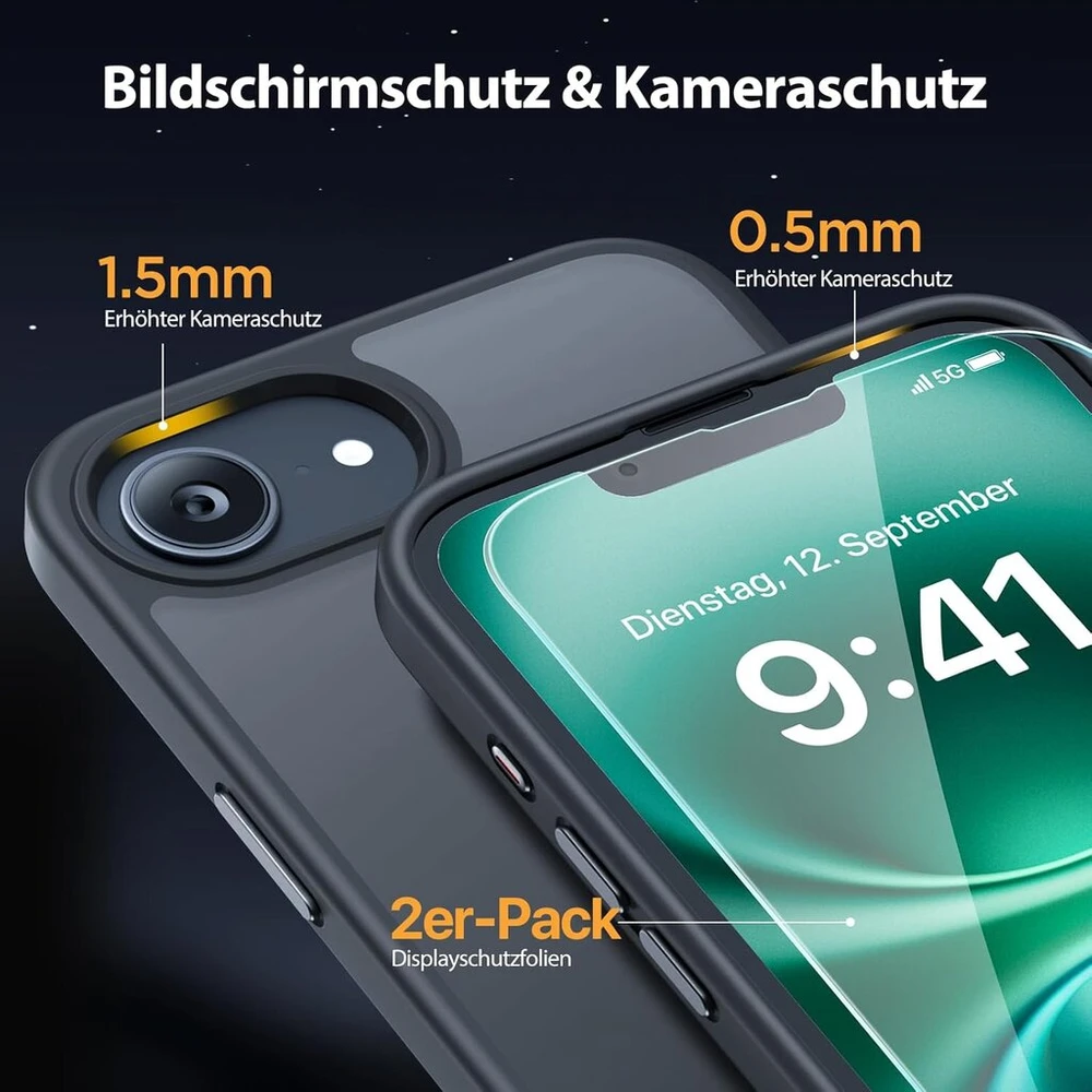 Miracase dėklas, skirtas iphone 16e [su 2 apsauginiais stiklais] 360° oro pagalvės 3 sluoksnių karinė apsauga smūgiams atsparus įbrėžimams atsparus pirštų atspaudams puikiai jaučiasi plonas mobiliojo telefono dėklas, skirtas iphone 16e 6,1 colio