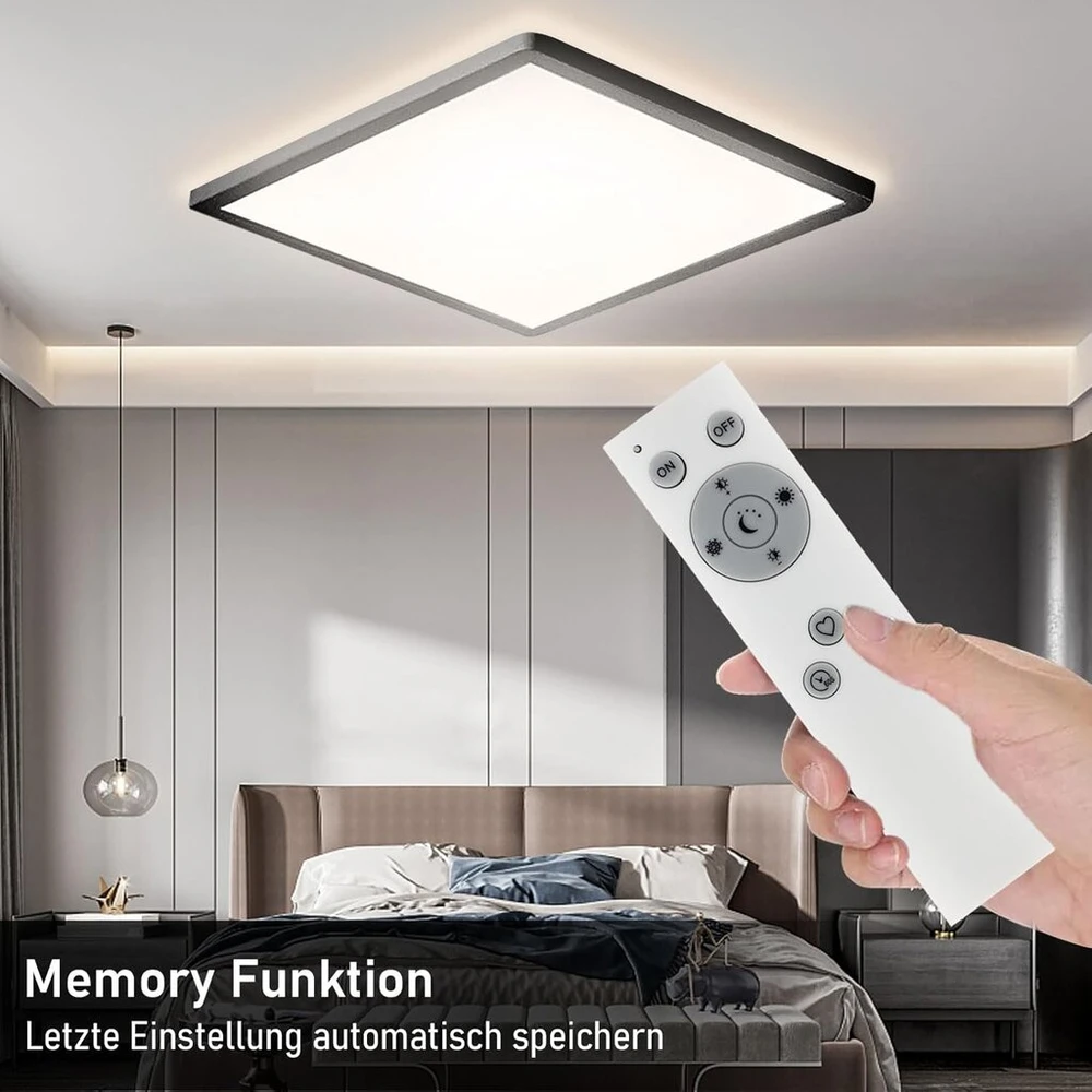 Mloqi led lubinis šviestuvas, reguliuojamas nuotoliniu valdymu (2700k-6500k), 24w, 2200lm, ip44, plokščias lubinis šviestuvas svetainei, miegamajam, virtuvės lempa, prieškambariui, balkonui, valgomajam, kvadratinis lubinis šviestuvas