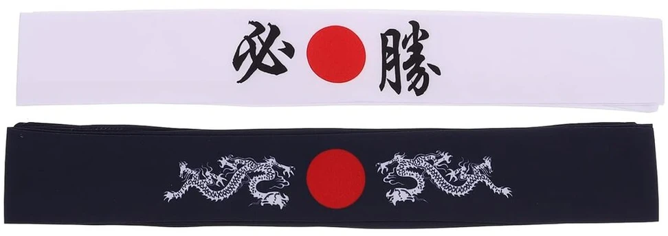 Mobestech 2 vnt. japoniškas galvos raištis Bushido Hachimaki galvos raištis Samurai Karate galvos raištis šefo bandana sporto treniruotėms maisto gaminimo virtuvės reikmenys (mėlyna + balta)
