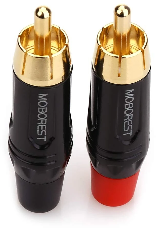 Moborest rca kištuko adapteris audio phono paauksuotas litavimo kištukas rca male 2 vnt rca male-juodas-2p