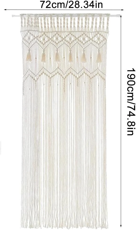 Mocrop 72 x 190 cm bohemiška durų užuolaida, makramė užuolaidų dekoracija, rankų darbo pynimo užuolaidos, miegamojo boho sienų dekoracija namams, restoranui, vestuvių durų ir langų dekoracija