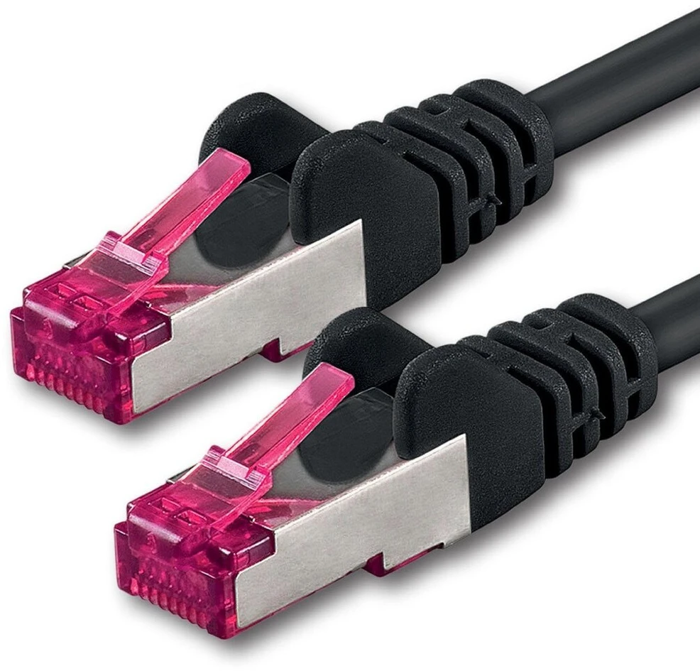 Modemas 1 m - cat6a - tinklo kabelis | juodas - 1 vnt. | cat 6a | s-ftp | dvigubai ekranuotas | pimf | 500mhz | be halogenų | patch kabelis | suderinamas su cat 5 / cat 6 / cat 7 | 10gbase-t - 10000 mbps | skirtas jungikliui, maršrutizatoriui, modemui, prieigos t