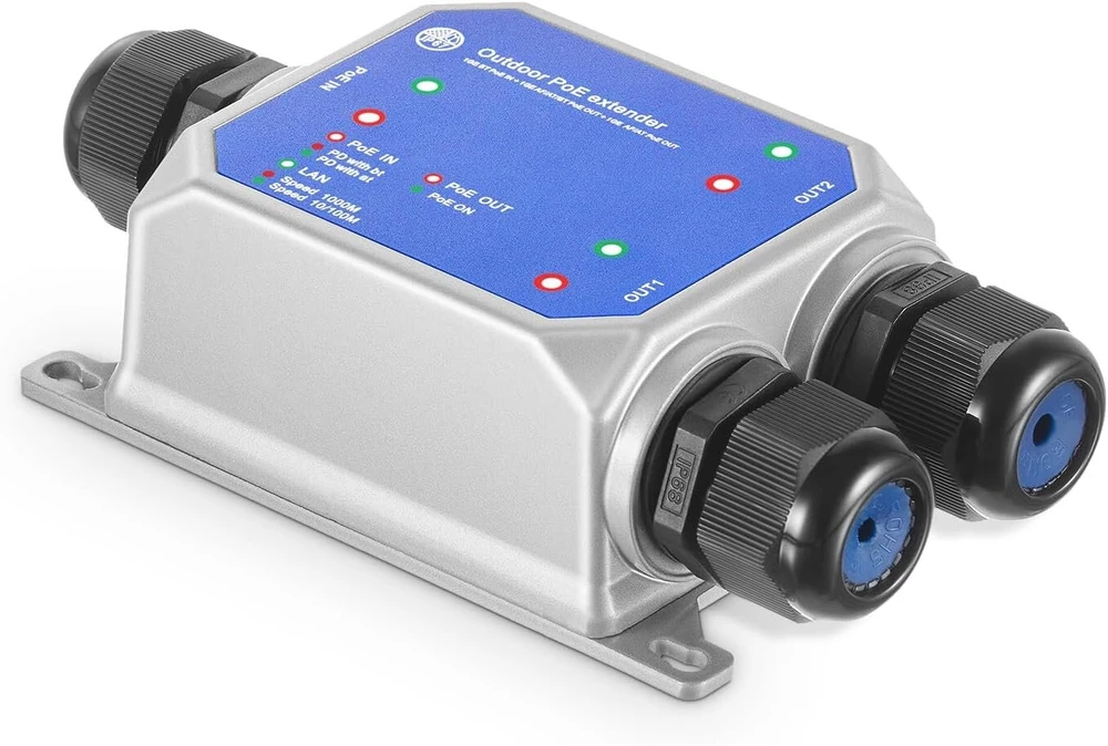Mokerlink Ip67 lauko 3 prievadų gigabitinis Poe ilgintuvas, Ieee 802.3 af/at/bt Poe kartotuvas 90w, 10/100/1000mbps, 1 Poe įvestis 2 Poe išvestys, sieninis metalinis vandeniui atsparus Poe perjungiklis