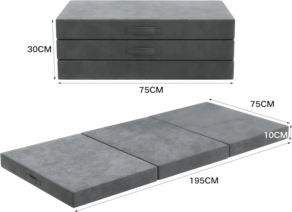 Molphit sulankstomas čiužinys 75 x 195 x 10 cm, sulankstomas čiužinys, svečių lova, memory foam su nuimamu užvalkalu, kelionėms, stovyklavimui, ant grindų, svečių lova, čiužinys