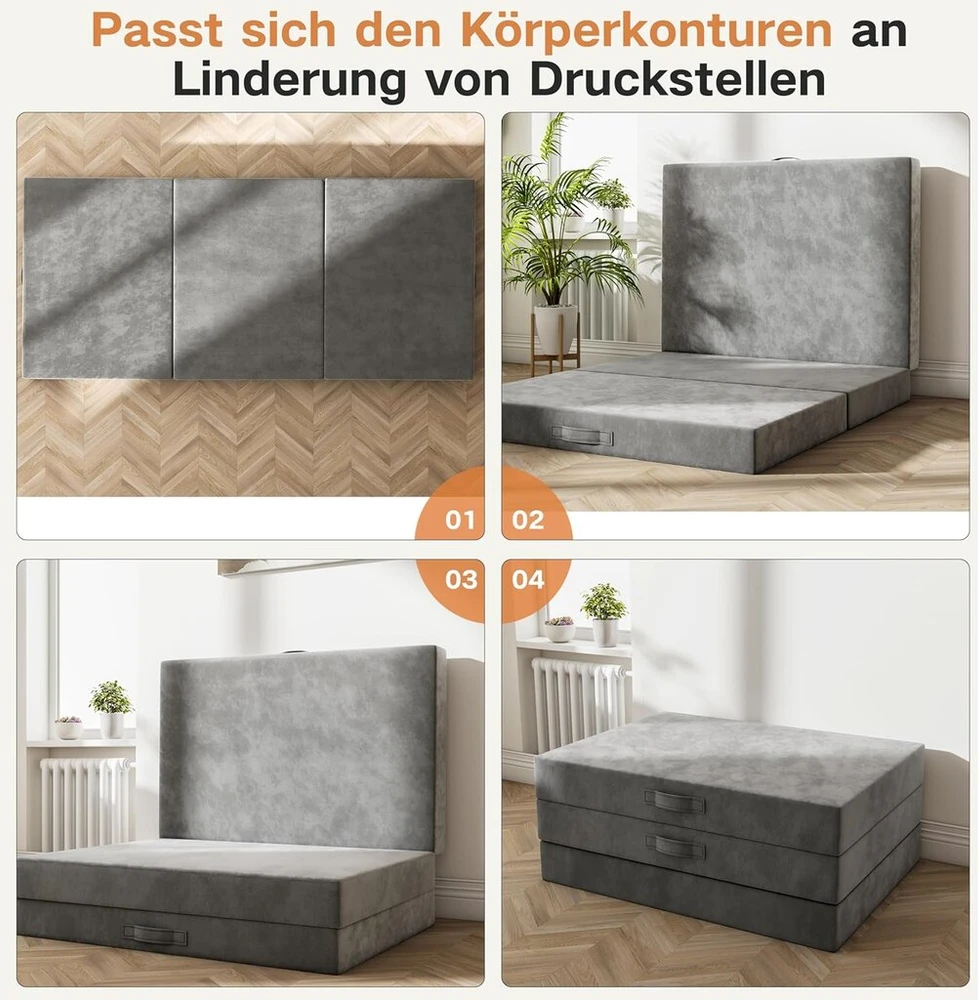 Molphit sulankstomas čiužinys 75 x 195 x 10 cm, sulankstomas čiužinys, svečių lova, memory foam su nuimamu užvalkalu, kelionėms, stovyklavimui, ant grindų, svečių lova, čiužinys