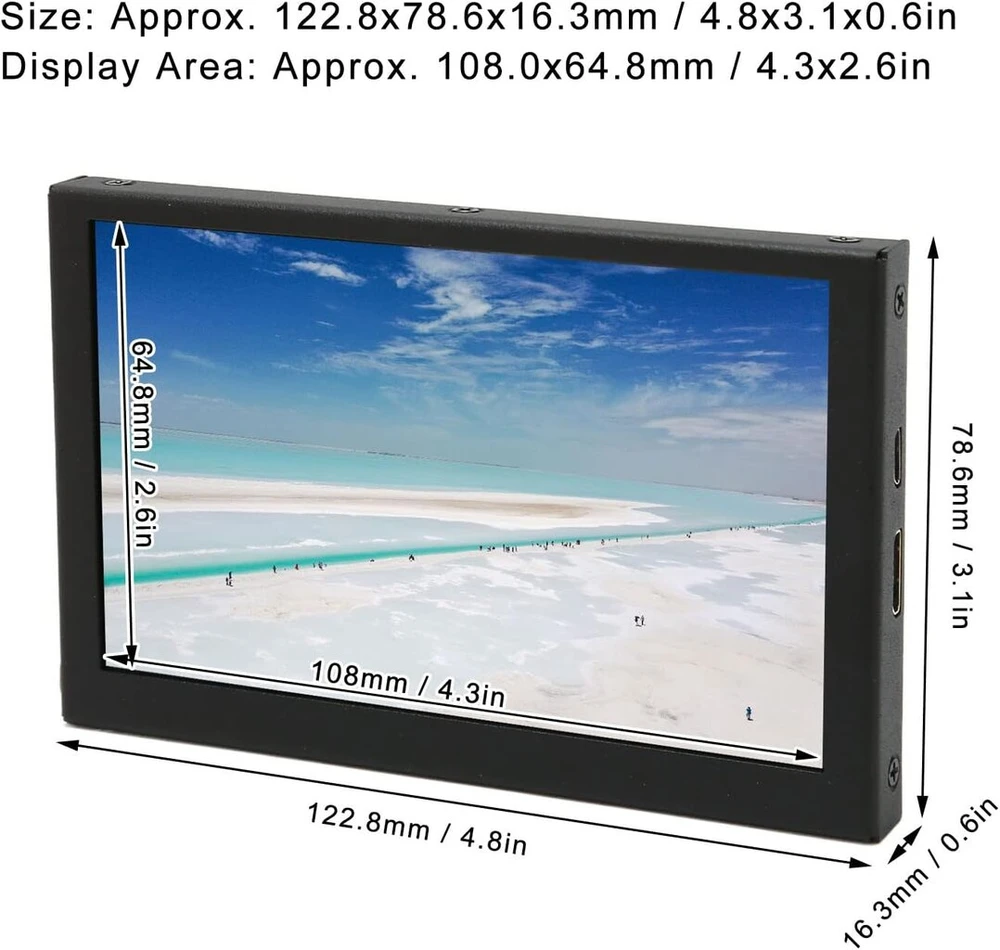Monitorius Nešiojamas Rpi Pc, 5 colių Ips Hd 800 x 480 Lcd sub ekranas, Hdmi kompiuterio sub ekranai su Vesa metaliniu korpusu, Pd100w