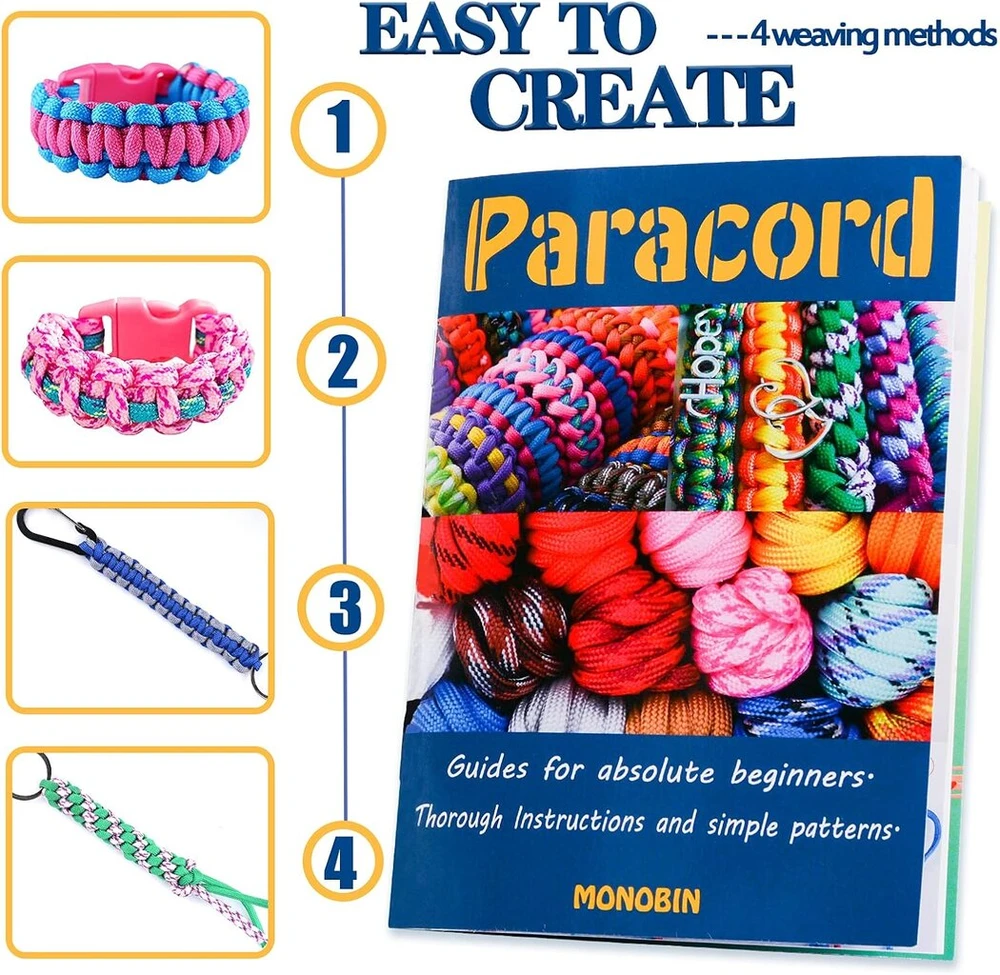 Monobin paracord, 550 paracord rinkinys - daugiafunkcinės paracord virvės ir pilni priedai paracord apyrankėms, dirželiams, šunų antkakliams (36 colors-b)