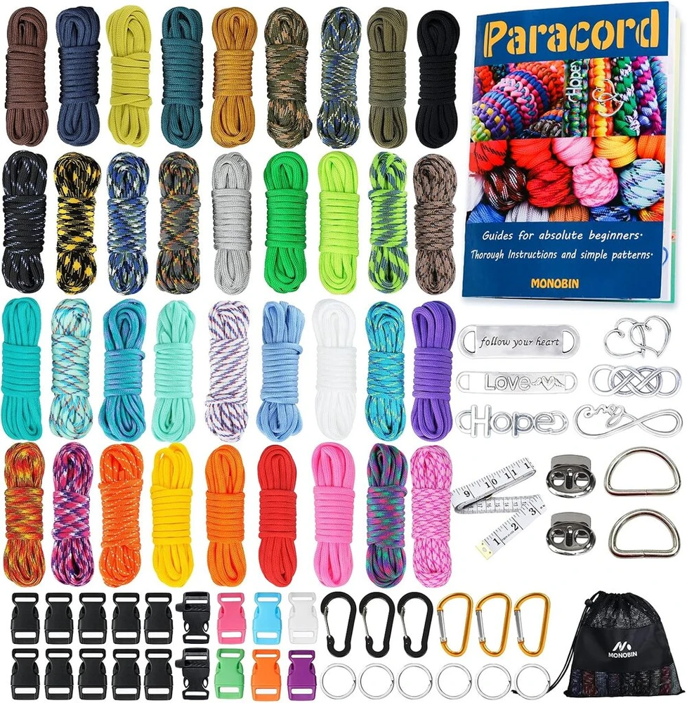 Monobin paracord, 550 paracord rinkinys - daugiafunkcinės paracord virvės ir pilni priedai paracord apyrankėms, dirželiams, šunų antkakliams (36 colors-b)