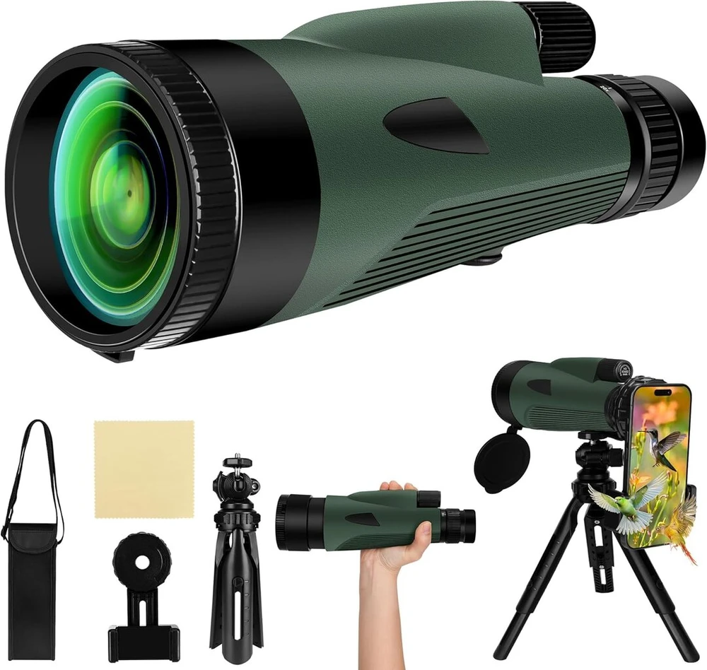 Žiūronai Monokuliaras 60 x 80 priartinantis teleskopas suaugusiems su išmaniojo telefono laikikliu, ištempiamu trikoju, vandeniui atsparus monokuliaras paukščių stebėjimui, kelionėms, medžioklei, koncertams, sportui lauke