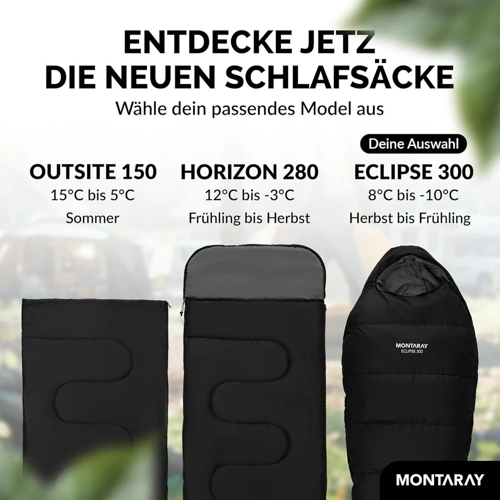 Montaray miegmaišis 3-4 sezonų [8°c iki -5°c] mumijos formos miegmaišis stovyklavimui lauke [300 gsm] jaukus ir šiltas miegmaišis nuo vasaros iki žiemos, suaugusiems su pagalve