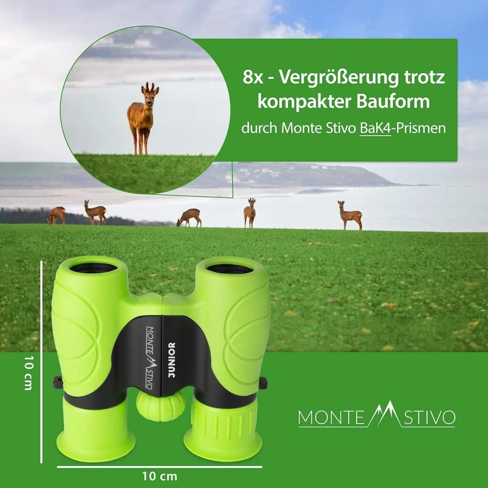 Monte Stivo® Junior žiūronai vaikams, 8x21 su didinamuoju stiklu ir kompasu, palyginimo nugalėtojas, dovanų rinkinys, žaislas berniukams ir mergaitėms nuo 4 metų