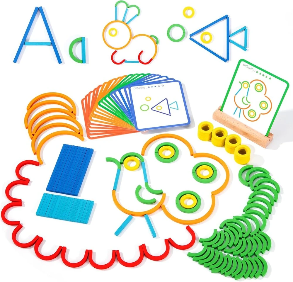 Montessori žaislas vaikams, medinis galvosūkis nuo 3 4 5 6 7 8 metų, koncentracijos žaidimai vaikams nuo 3-8 metų, fantazijos ir geometrinės formos, lavinanti dovana berniukams ir mergaitėms