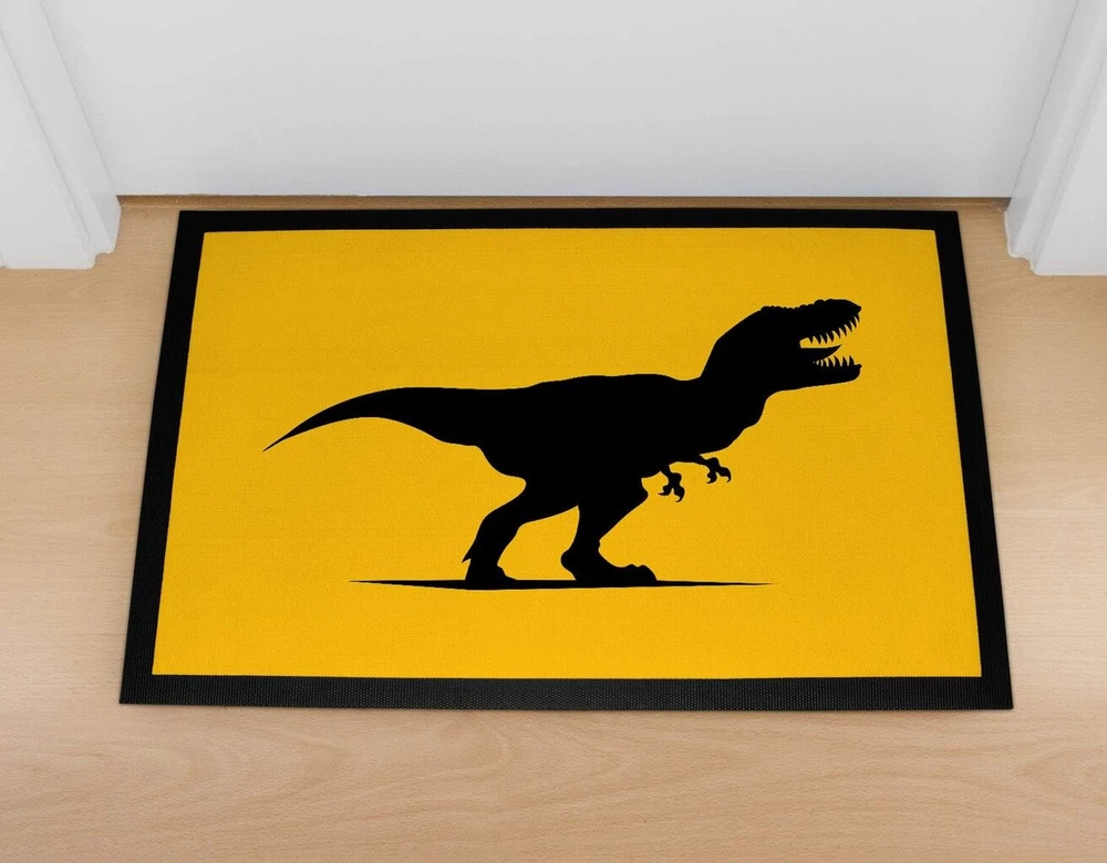Moonworks® durų kilimėlis T-rex Tyrannosaurus Dinosaur įspėjimas Ironiškas įspėjimas Durų kilimėlis Juokingas neslystantis ir plaunamas Juodas 60 x 40 cm