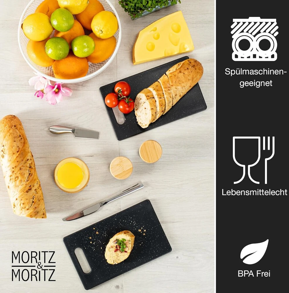 Moritz & Moritz 2 x plastikinių pjaustymo lentelių rinkinys granito išvaizdos – 25 x 15 cm – pjaustymo lentelės be Bpa – pusryčių lentelė – higieniškas ir tinkamas plauti indaplovėje pjaustymo lentelių rinkinys