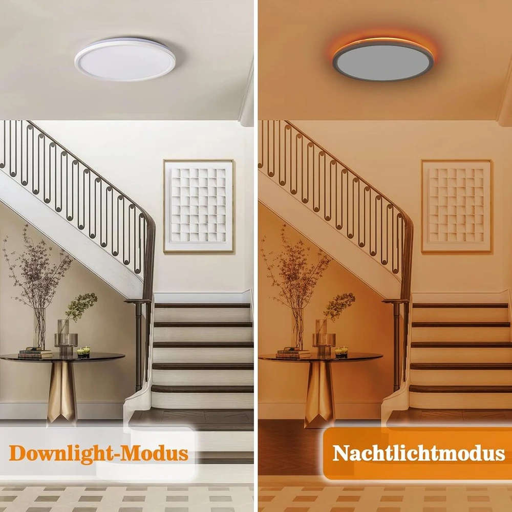 Mossco Led lubinis šviestuvas su nuotoliniu valdymu, reguliuojamas, 24 W, 2800 lm, 5 W šilta naktinė lemputė, 3000 K - 6500 K skydelis miegamajam, vaikų kambariui, apvalus (24 W-29 cm, baltas), 2 vnt.