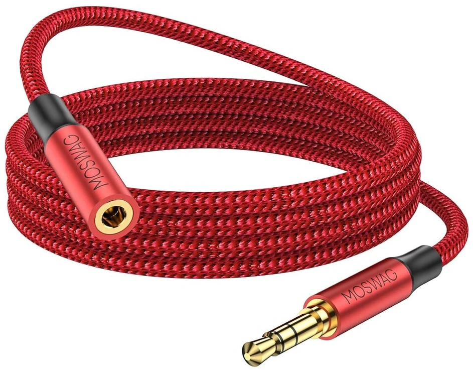 Moswag 3,5 mm jack prailginimo laidas 10 m, 3,5 mm ausinių prailginimo laidas, 3,5 mm stereo aux prailginimo laidas su paauksuota jungtimi, suderinamas su telefonais ar išmaniaisiais telefonais, ausinėmis, medijos grotuvu