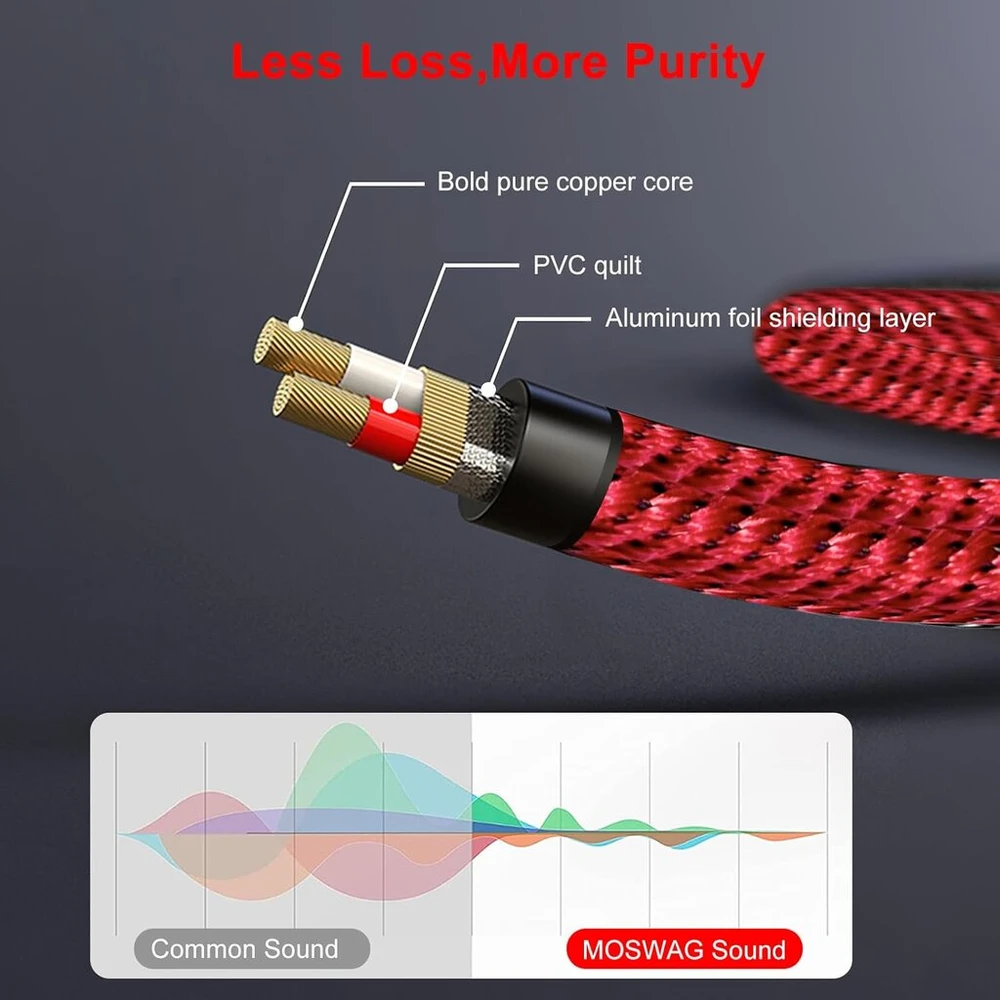 Moswag 6,3 mm jack į rca kabelis, rca audio kabelis 10 m, jack kabelis, jack kištukas į 2 x rca male stiprintuvui, mikšeriui, garsiakalbiui ir stereo sistemai