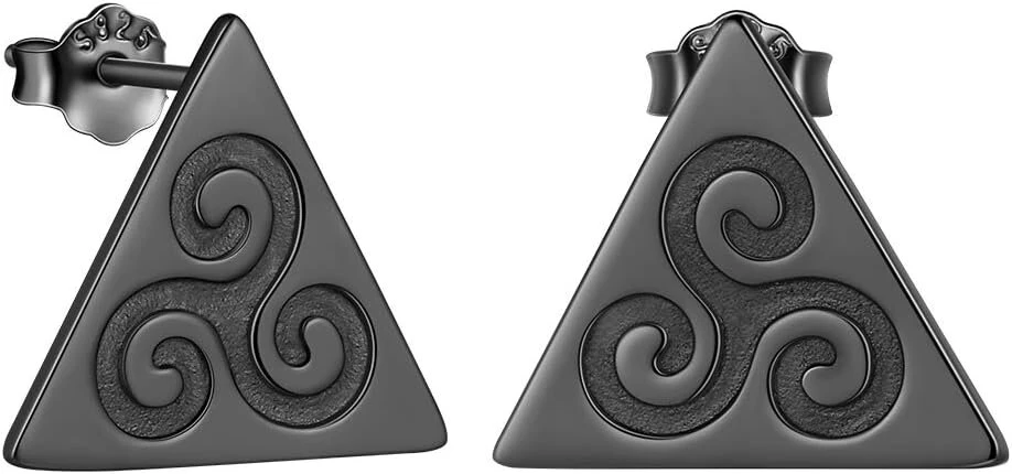 Moteriški ir vyriški auskarai David Geometric Triangle Geometric Hexagon Celtic Triskele vinukai iš sidabro / juodos spalvos 18 karatų auksu dengti unisex vinukai, sidabras