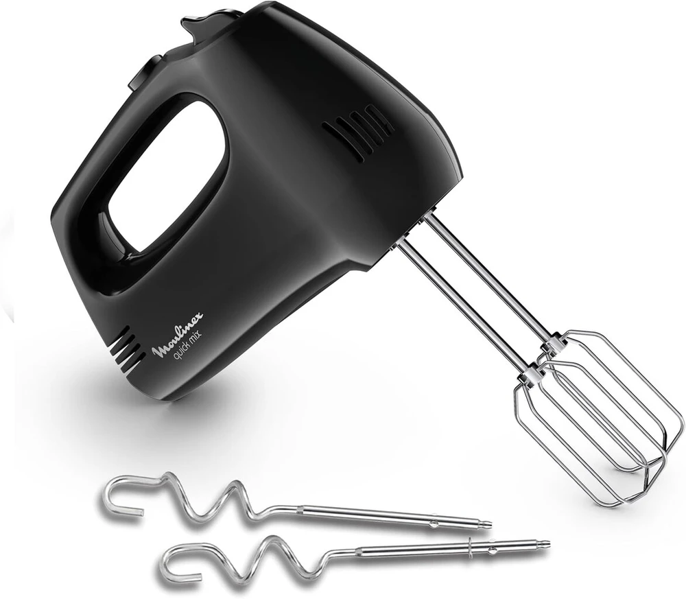 Moulinex Quickmix Hm3108 - rankinis maišytuvas su 300 w, 5 greičiais, dviem priedais minkymui arba maišymui, nerūdijantis plienas, duona, naminė pica, pyrago tešla, skaidrus sniego taškas, juodas