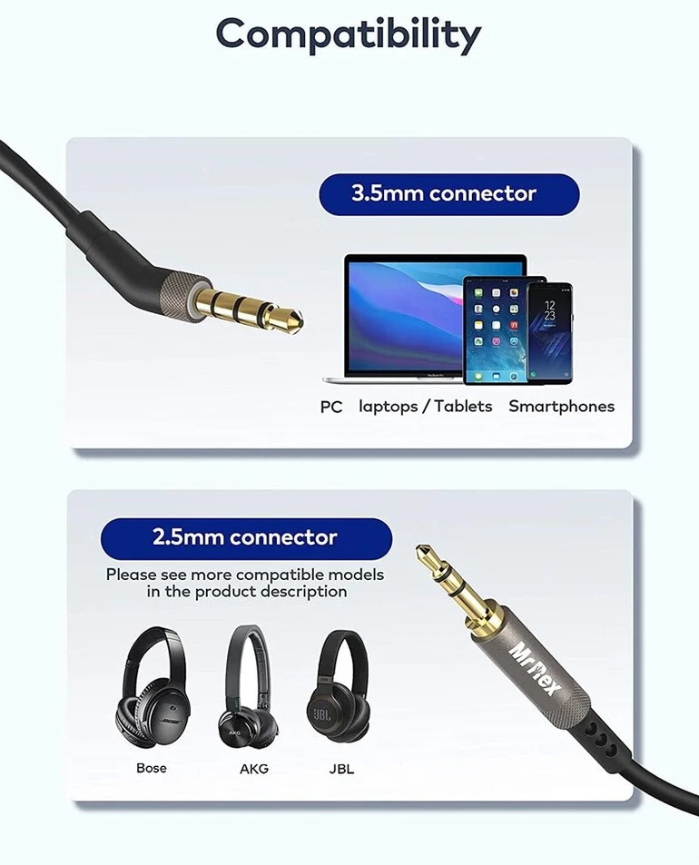 Mr Rex 2.5 mm į 3.5 mm ausinių keitimo audio kabelis, suderinamas su Bose 700 Quietcomfort Qc35 Qc25 ausinėmis, Jbl E45bt E55bt E65btnc ir Akg Y55 Y50 Y45bt ausinėmis (5 m / 16 ft)