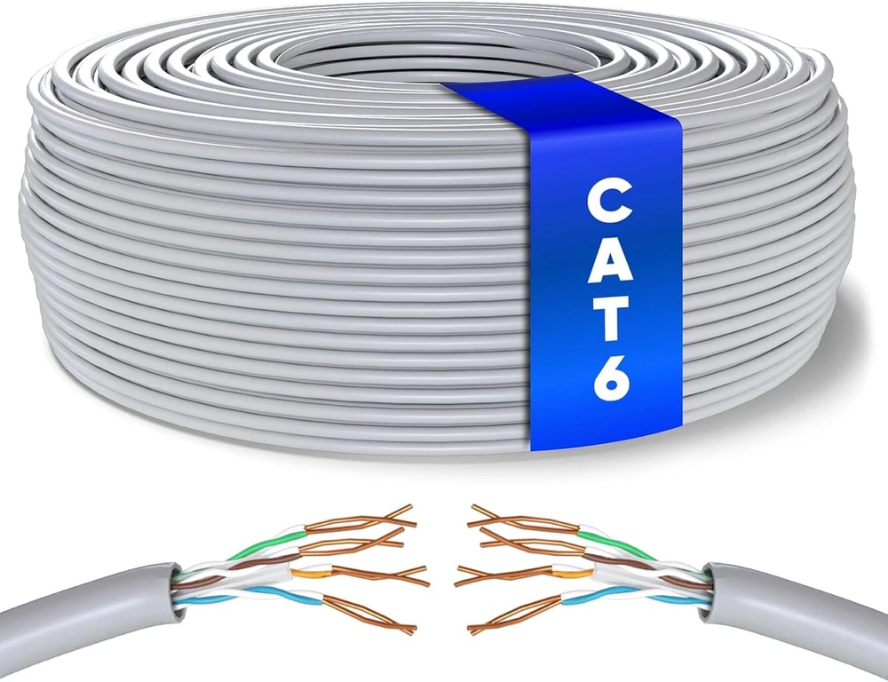 Mr. Tronic 100 m ethernet tinklo kabelis cat 6, lan tinklo kabelis greitam ir patikimam internetui, awg24 masės kabelis cat 6, didelis kabelis 1 gbps, 250 mhz, utp cca (100 metrų, pilkas)