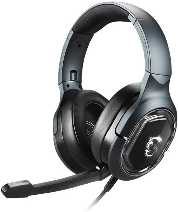 Msi immerse gh50 žaidimų ausinės, 7.1 virtualaus erdvinio garso ausinės, vibracijos sistema, 40 mm neodimio garsiakalbis, rgb apšvietimas, nuimamas mikrofonas, įmontuotas valdymas, usb 2.0 laidinė jungtis