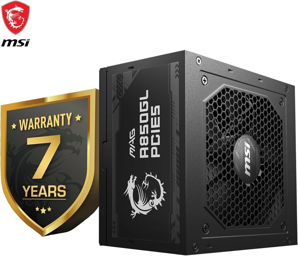 Msi Mag A850gl Pcie5 Maitinimo Šaltinis, 850w, 80 Plus Gold, Visiškai Modulinis, Atx 3.0, Palaiko Pcie 5.0 Gpu, 120 Mm Fdb Ventiliatorius Su Dinaminiais Rutuliniais Guoliais, Full-bridge Llc, Juodas Plokščias Kabelis