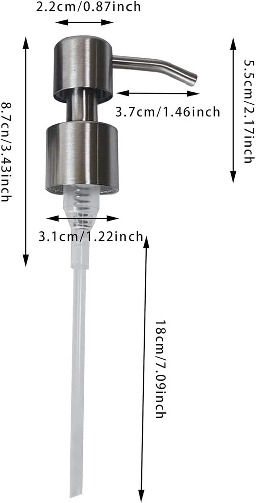 Muilo dozatorius, nerūdijančio plieno, atsarginis skysto muilo dozatoriaus siurblys, nerūdijančio plieno siurblio priedas virtuvės ir vonios muilo dozatoriui, 28 mm sriegio buteliuko muilo dozatorius, šlifuota apdaila, 2 vnt.