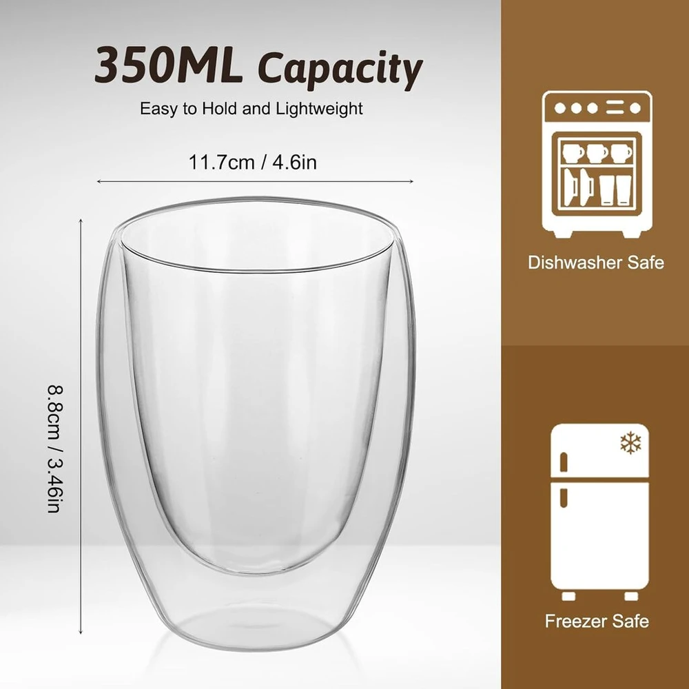 Mumdoyal Dvisienės latte macchiato stiklinės, stilingos ir praktiškos (2 x 350 ml)