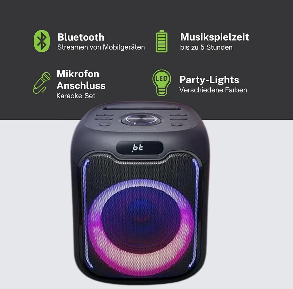 Kompiuterio kolonėlės Muse M-1803 bluetooth vakarėlių kolonėlė, 150 W, šviesos efektai, maitinimas iš tinklo ir baterijos, 1 mikrofonas, stereo poravimo funkcija