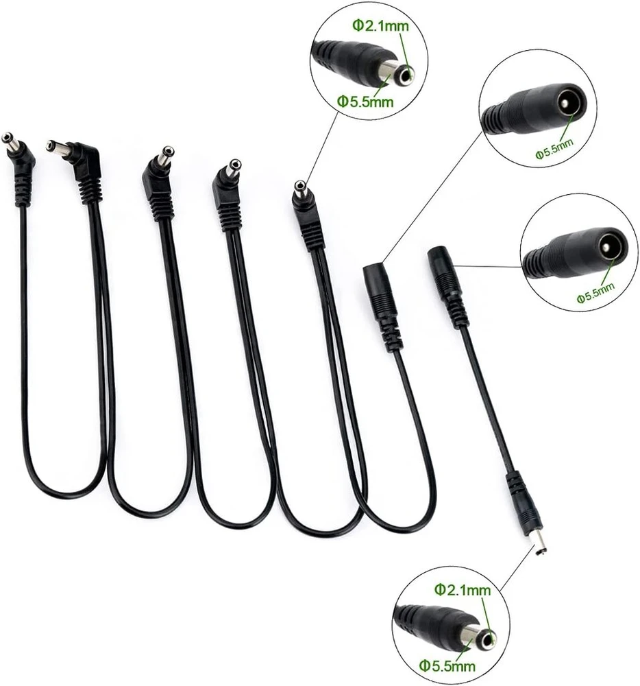 Musiclily Pro Eu standartinis gitaros maitinimo adapteris 9v Dc su 5 krypčių daisy grandinės laidu ir atvirkštinio poliškumo laidu efektų pedalams
