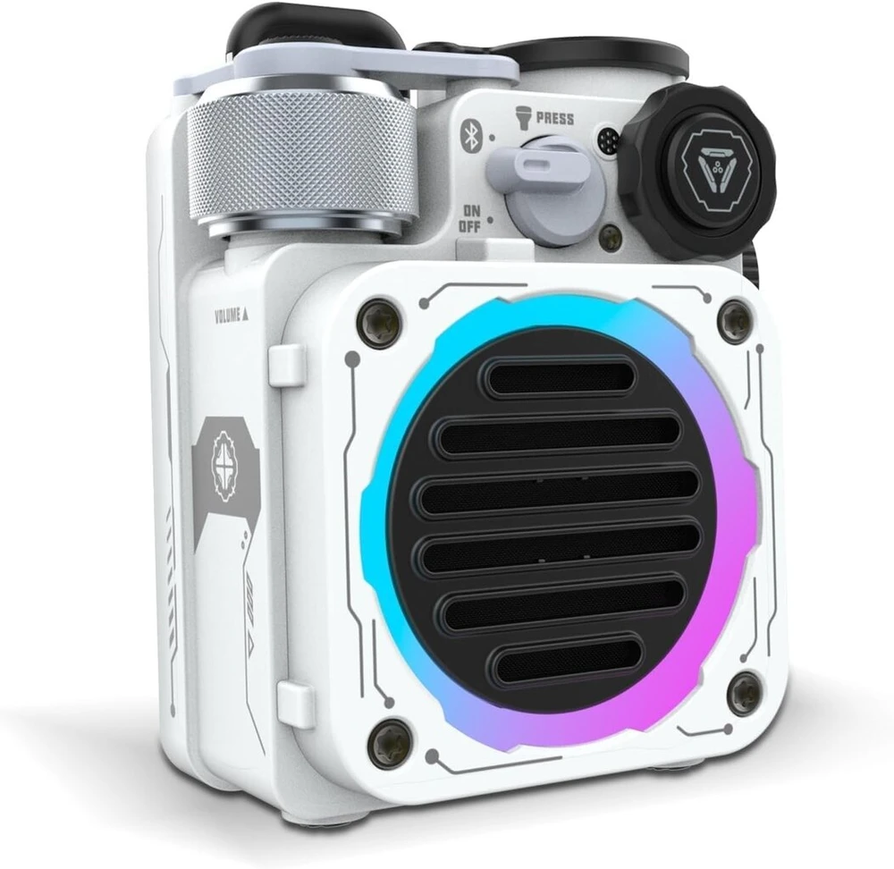 Kompiuterio kolonėlės Muzen cyber-cube bluetooth kolonėlė maža, nešiojama mini kolonėlė su rgb šviesos žibintu, ipx5 atspari vandeniui, skirta žaidimams, vakarėliams, dušui, stovyklavimui, lauke, tėčiui, vyrams, balta