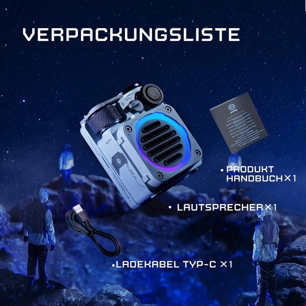 Kompiuterio kolonėlės Muzen cyber-cube bluetooth kolonėlė maža, nešiojama mini kolonėlė su rgb šviesos žibintu, ipx5 atspari vandeniui, skirta žaidimams, vakarėliams, dušui, stovyklavimui, lauke, tėčiui, vyrams, balta