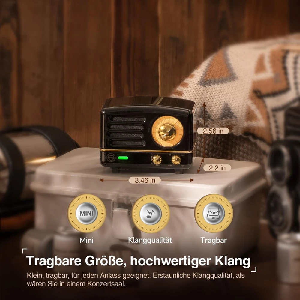 Kompiuterio kolonėlės Muzen radijas su bluetooth, mažas radijas, otr metalinis bluetooth garsiakalbis, mažas radijas su baterija, interjero vintažinė dekoracija, retro, hi-fi stereo bluetooth garsiakalbis, dovanos moterims/šeimai