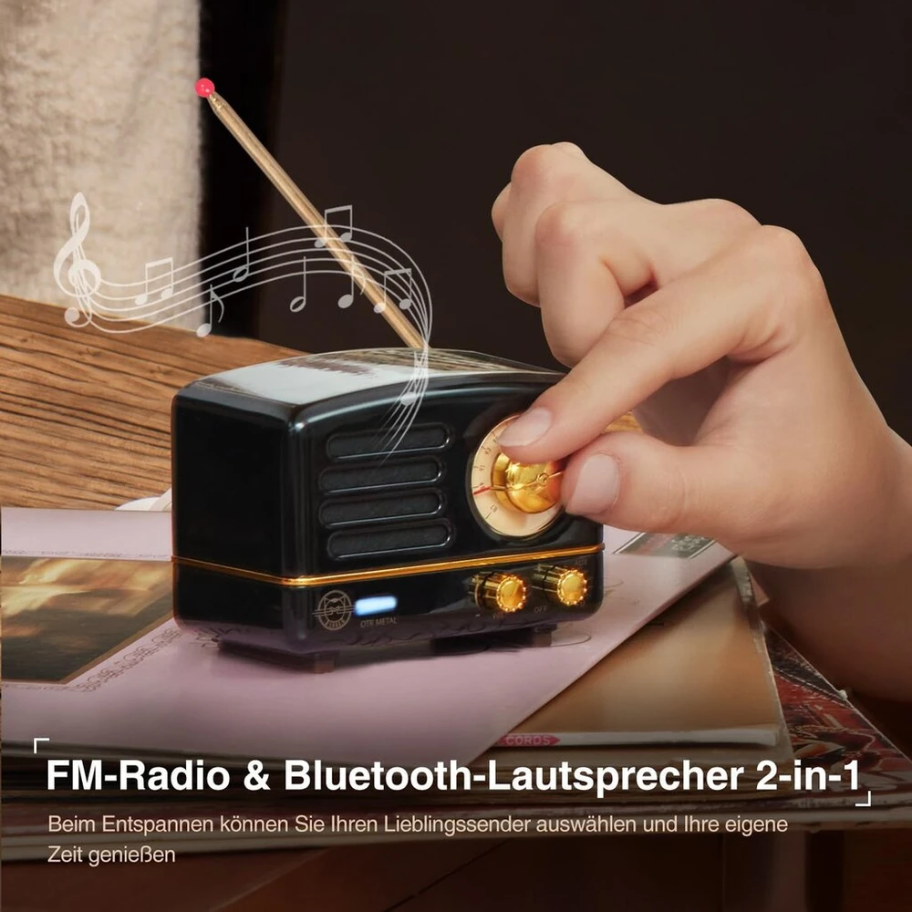 Kompiuterio kolonėlės Muzen radijas su bluetooth, mažas radijas, otr metalinis bluetooth garsiakalbis, mažas radijas su baterija, interjero vintažinė dekoracija, retro, hi-fi stereo bluetooth garsiakalbis, dovanos moterims/šeimai