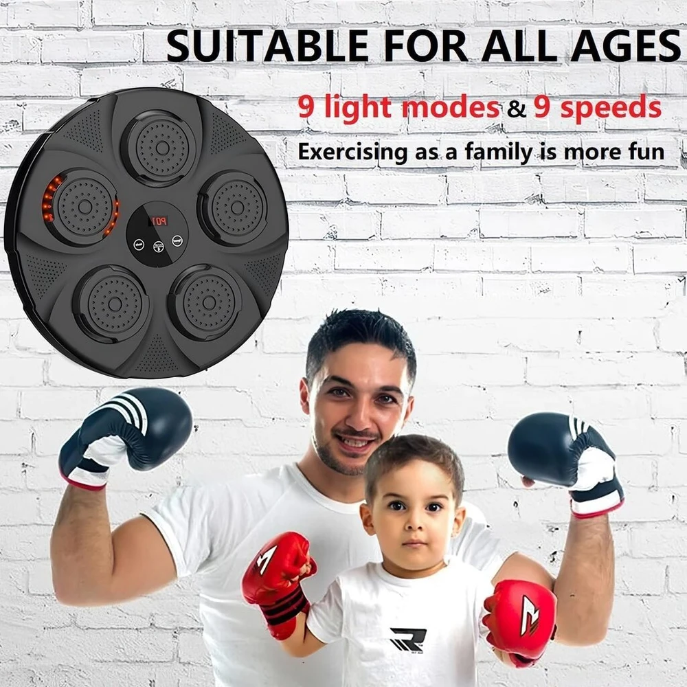 Muzikos bluetooth bokso treniruoklis, elektroninė muzikos dėžė su led, usb įkraunamas bokso treniruoklis, dekompresija vaikams ir suaugusiems, pagreitina rankų-akių reakciją ir koordinaciją, juodas