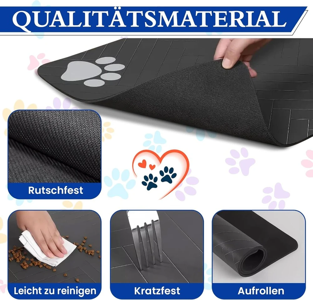 My Cleanpaw® dubenėlio kilimėlis šunims ir katėms - sugeriantis, neslystantis ir plaunamas - xxl 60 x 40 cm, apsaugo grindis nuo vandens, maisto ir trupinių - pilkas maitinimo kilimėlis, silikoninis kilimėlis