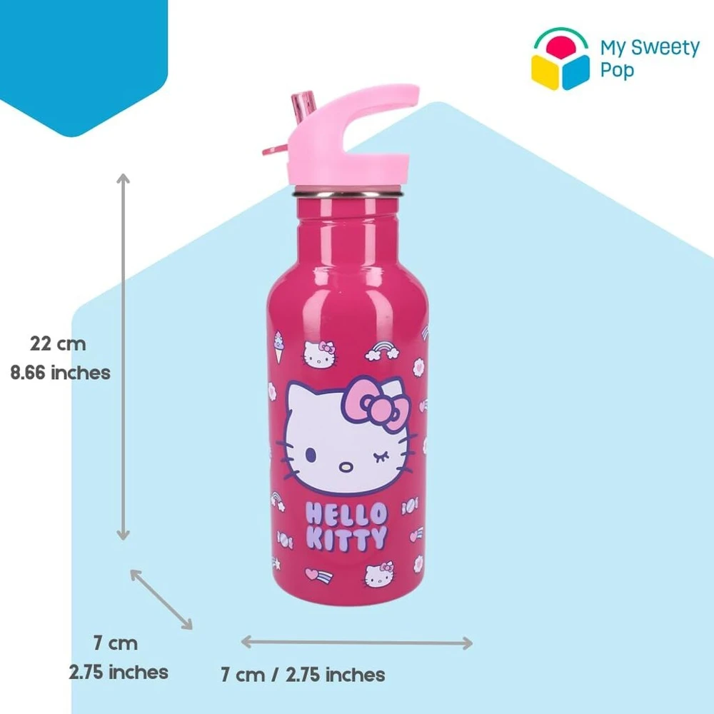 My sweety pop gertuvė mergaitėms Hello Kitty - nerūdijantis plienas - lovelė - vaikų darželis - mokykla - atostogos - maistas - 22 cm - 500 ml - hidratacija - dovanos idėja - butelis (hello Kitty - rožinė)