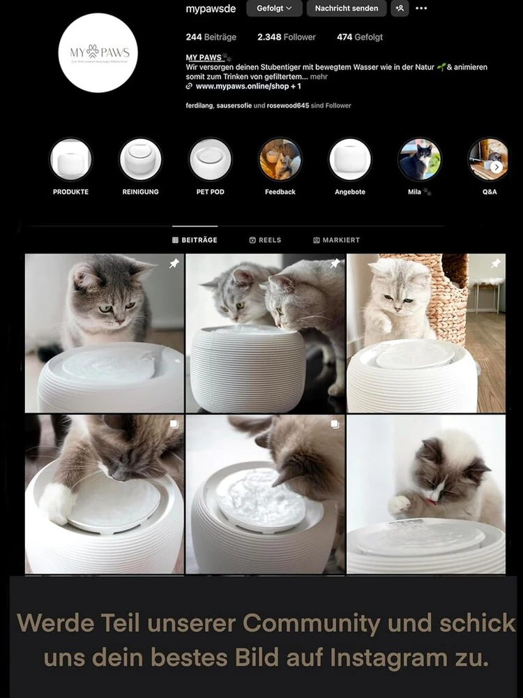 Mypaws® pet pod keraminės išvaizdos itin tylus kačių girdymo fontanas katėms - energiją taupantis vandens dozatorius, girdymo fontanas kačiukams su didele vandens talpa, ne belaidis