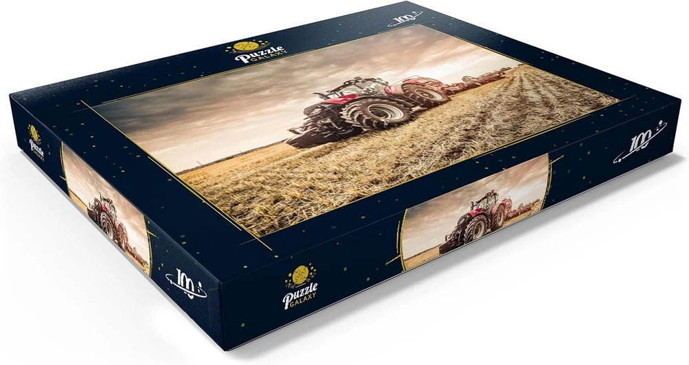 Mypuzzle modernus raudonas traktorius sėjos metu - premium 100 dalių dėlionė - mypuzzle special collection iš puzzle galaxy