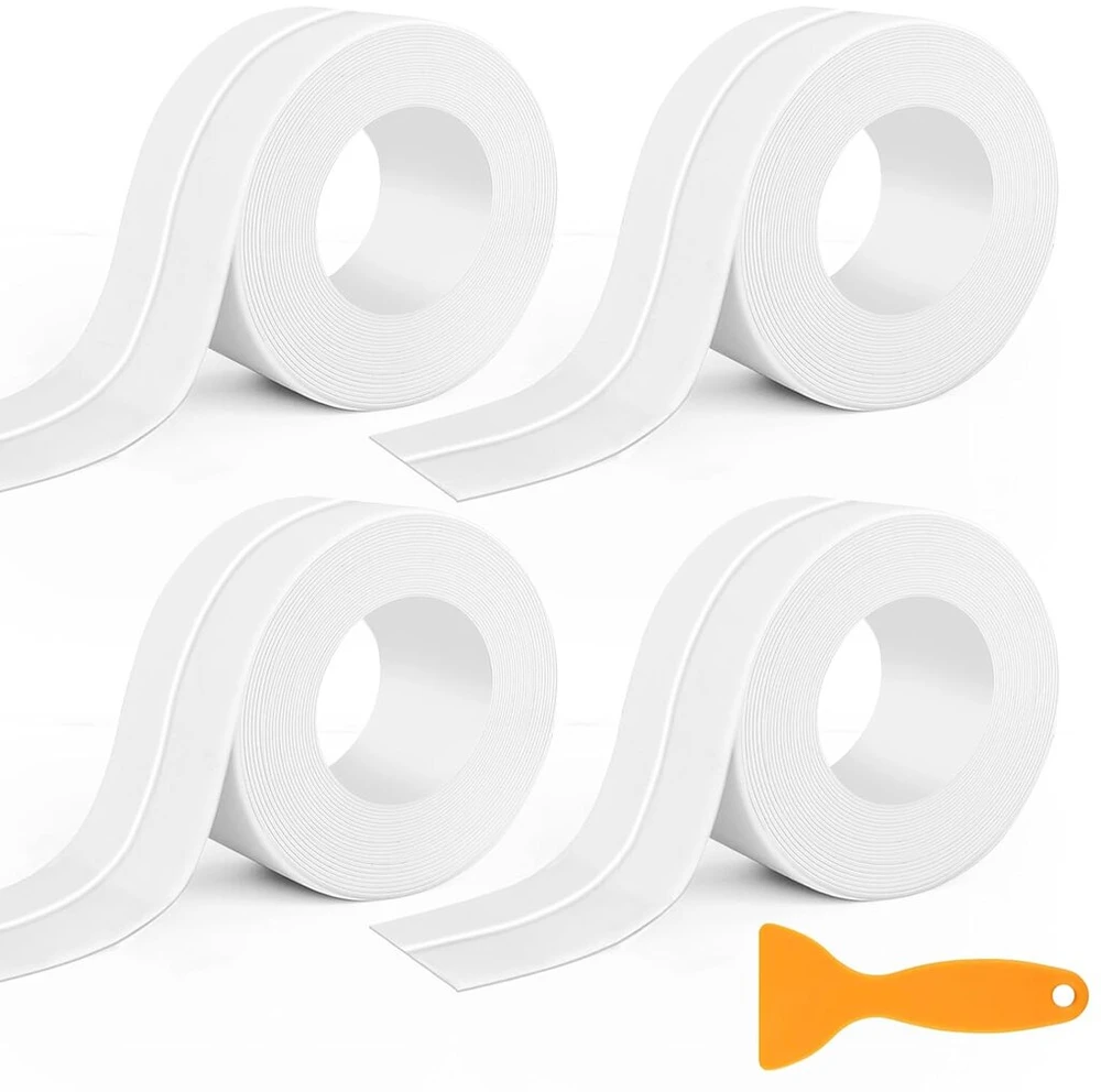 Nadinsta sandarinimo juosta, lipni, vandeniui atspari, 4 ritinių sandarinimo juosta, vandeniui atspari, pvc sandarinimo juosta, lipni, vandeniui atspari, balta voniai, dušui, virtuvei, tualetui, vonios kambariui (38 mm x 3,2 m)